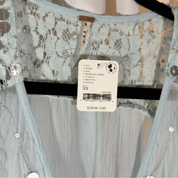 FREE PEOPLE MAKE A SPLASH SHEER SEQUINED COVERUP DRESS IN MERMAID COMBO NWT XS - Picture 7 of 10